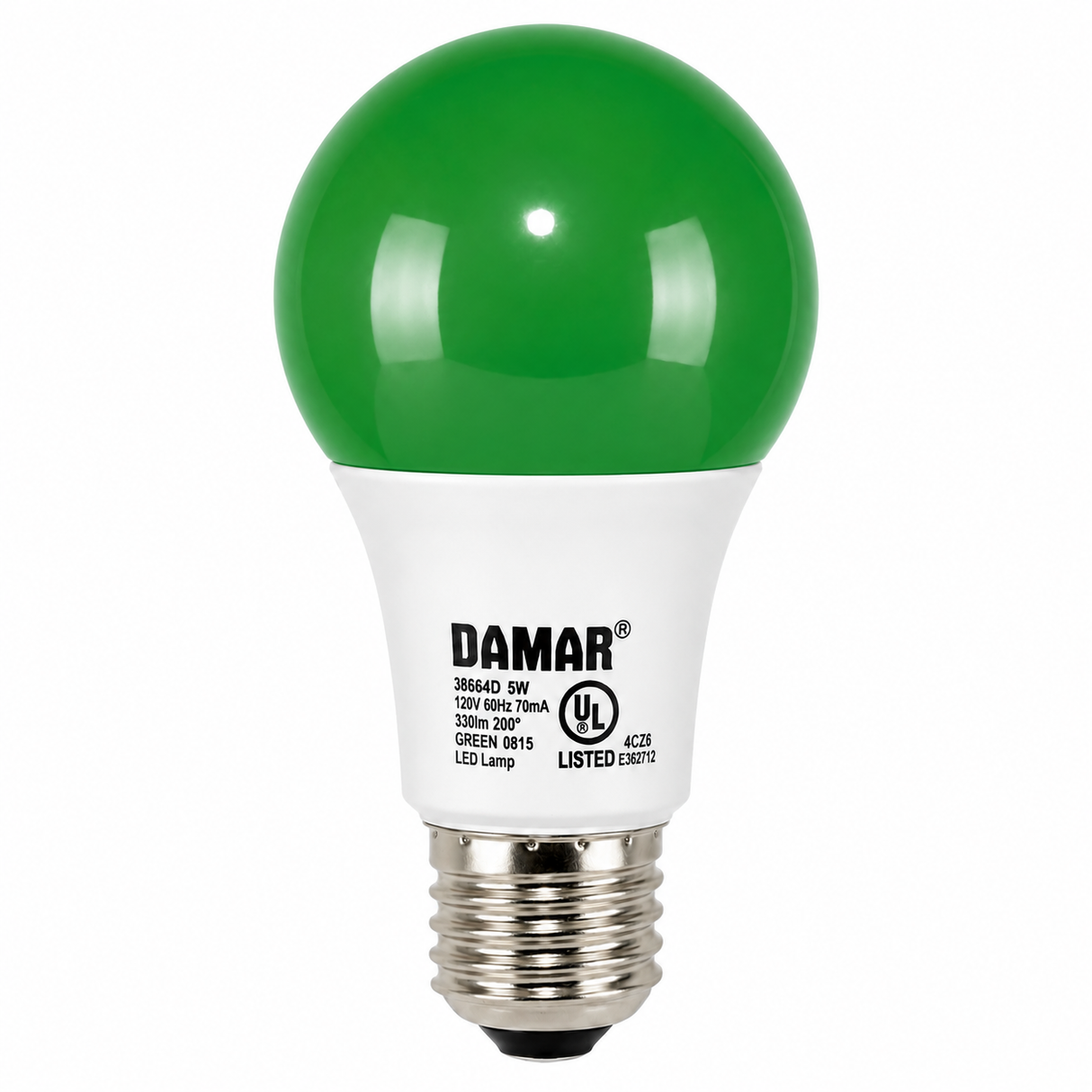 DAMAR 38664D LED5A19/GREEN 5W A19 LED Green Non-Dimmable E26 Base 120V