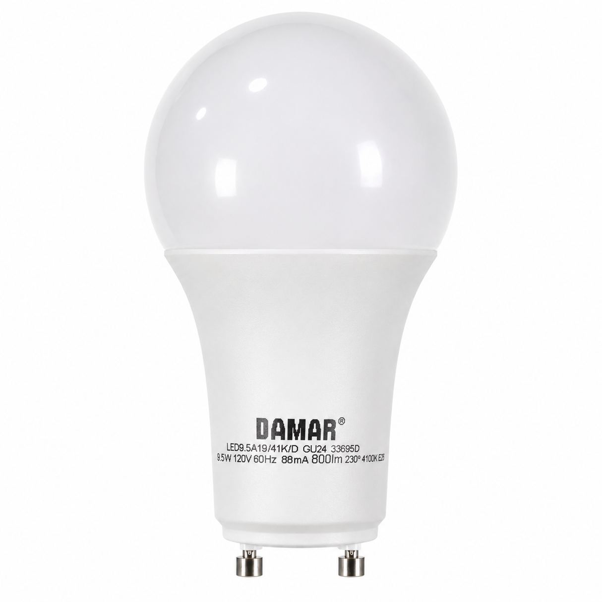 DAMAR 33695D LED9.5A19/41K/D 9.5W A19 LED 4100K GU24 Base 120V