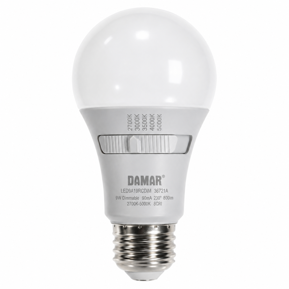 DAMAR 36721A LED9A19/5CCT/DIM/120V 9W A19 LED 27K/30K/35K/40K/50K E26 Base 120V