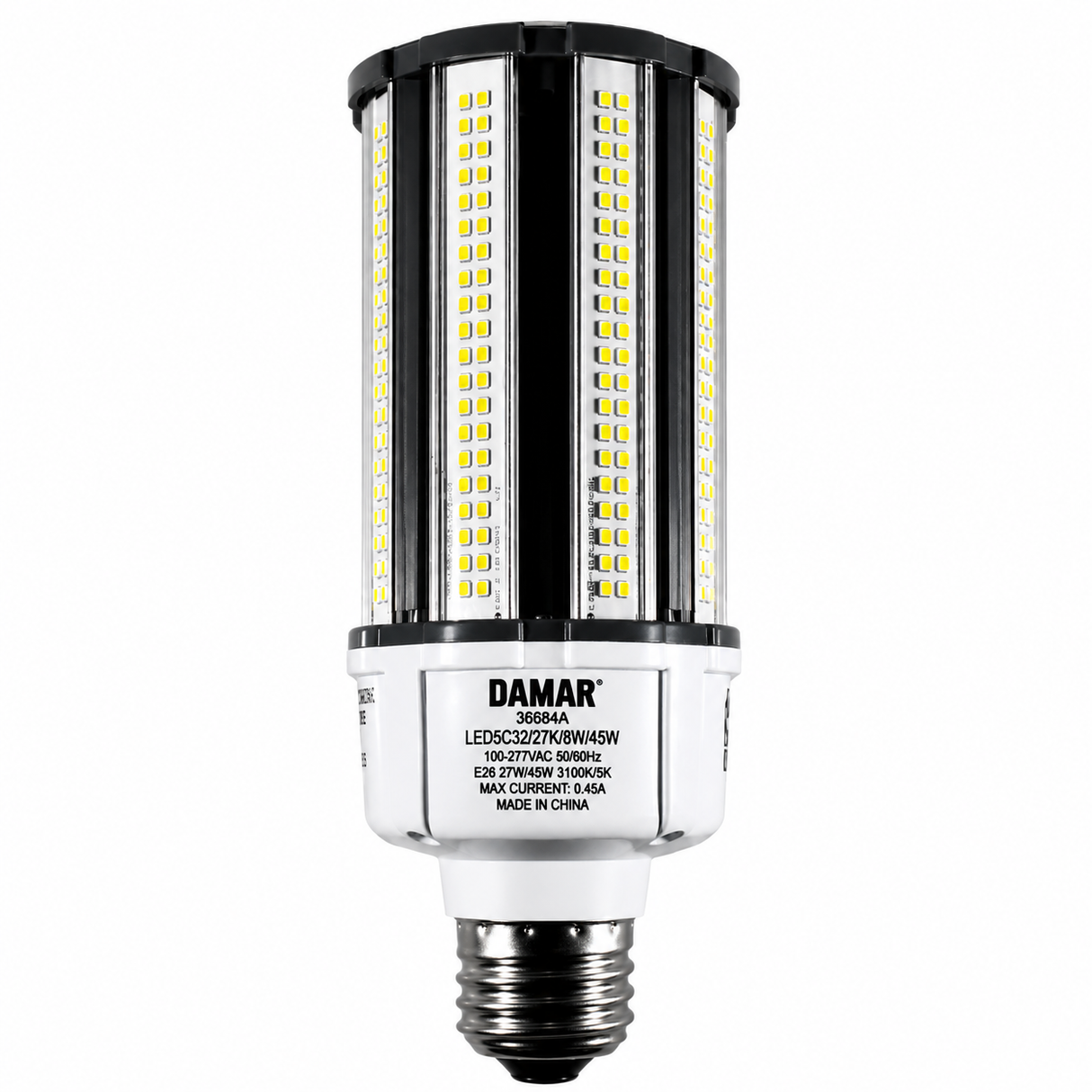 DAMAR 36684A LED45CC 45W LED HID Corn Retrofit Bulb 30K/40K/50K E39 Mogul Base 100-277V