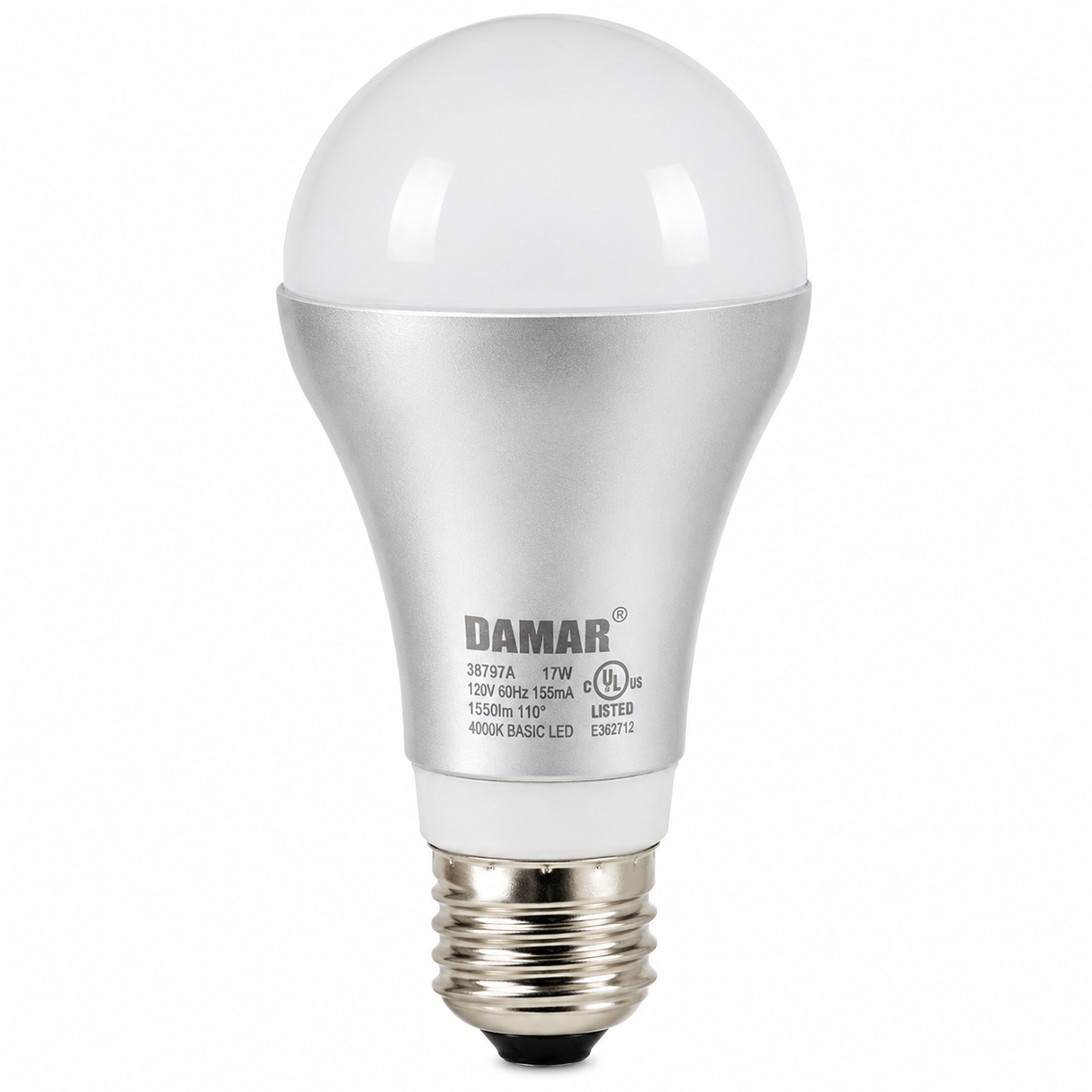 DAMAR 38797A LED15A19/4K 15W A19 LED 4000K Non-Dimmable E26 Base 120V