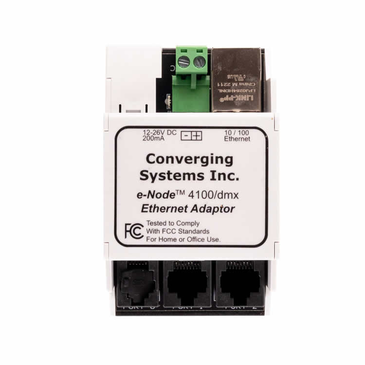 Diode LED DI-CS-DMX-ENODE4100 Converging Systems E-NODE 4100, DMX Internet Protocol Adapter MKIV for operation with Lutron LEAP platforms (QSX, RA3 or Athena)