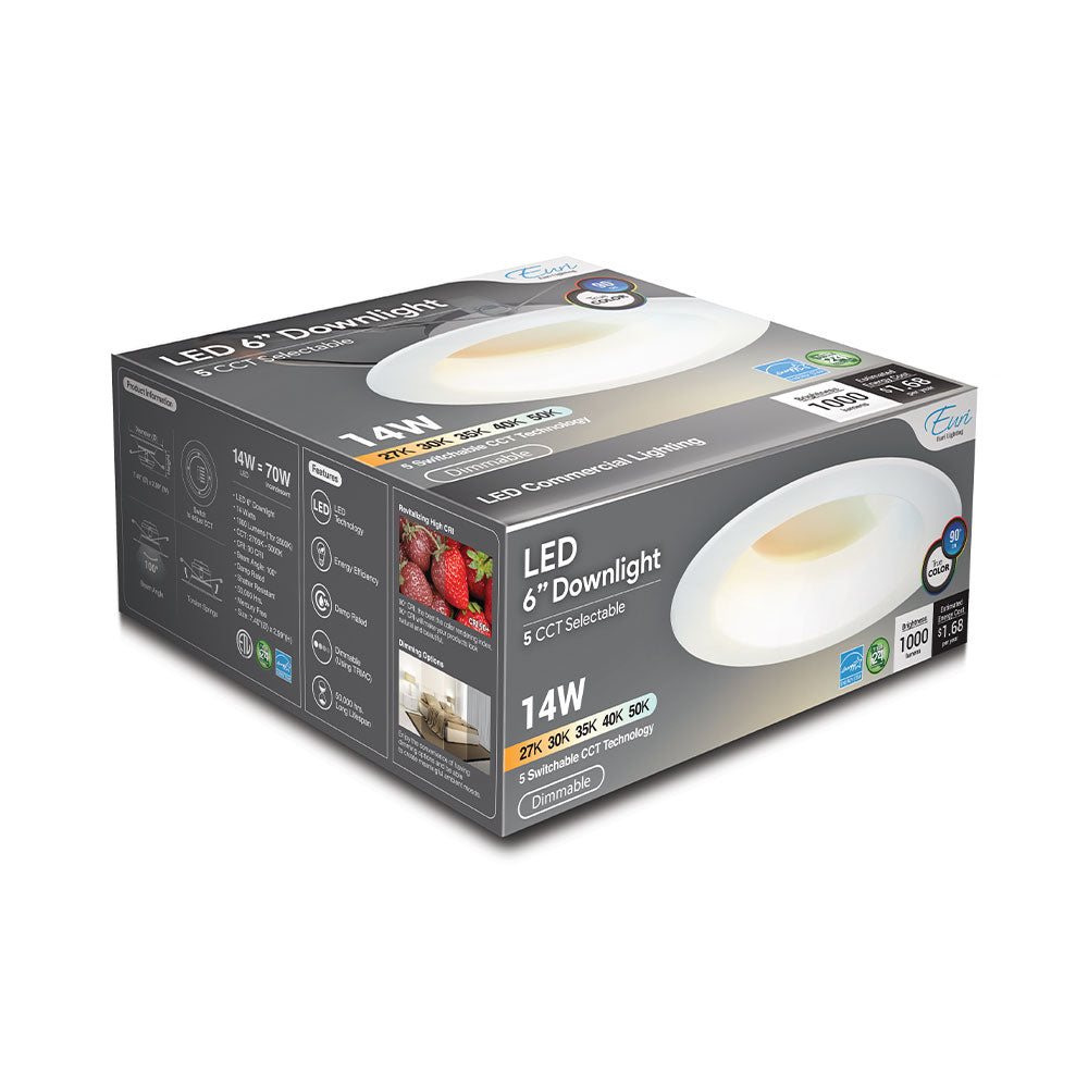 Euri Lighting DLC6-14W100swj 14 Watt LED 6" Round Downlight 27K/30K/35K/40K/50K 120V