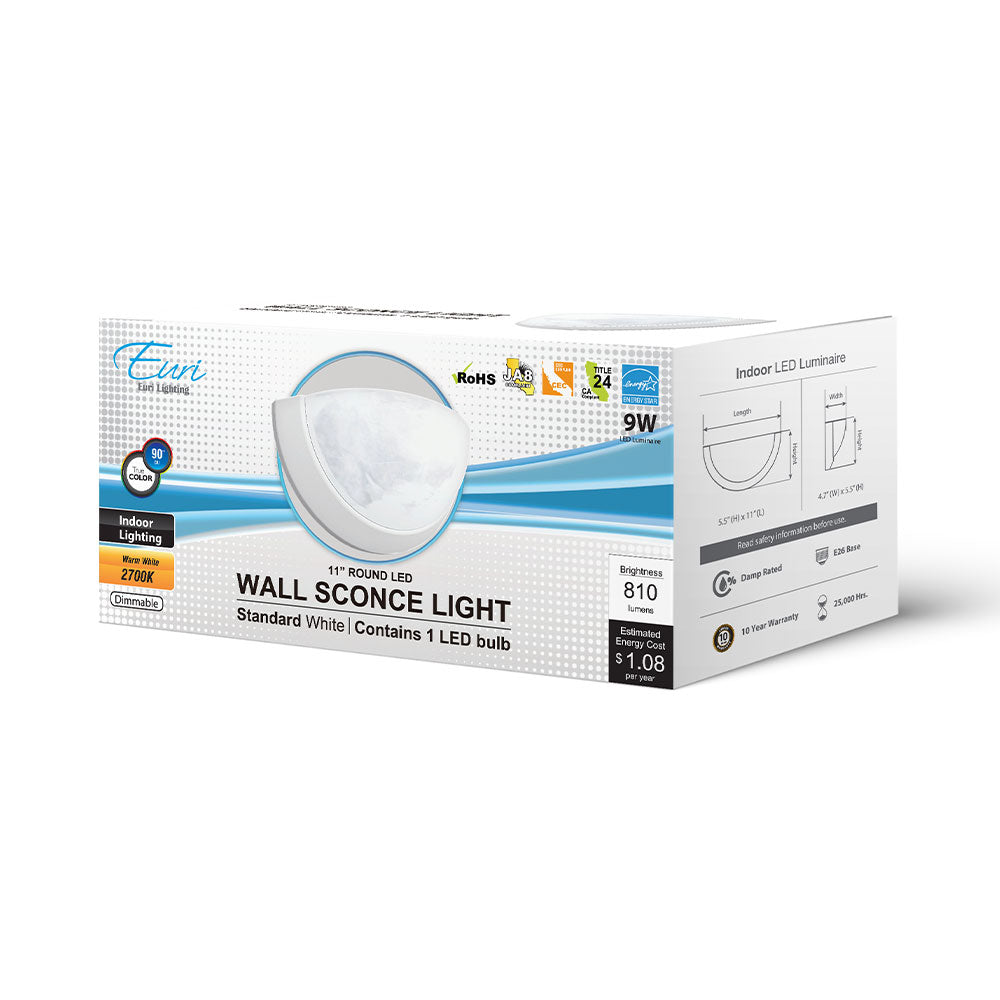 Euri Lighting EIN-WL50BN-1020cec 9 Watt LED Indoor Wall Sconce Fixture 2700K 120V
