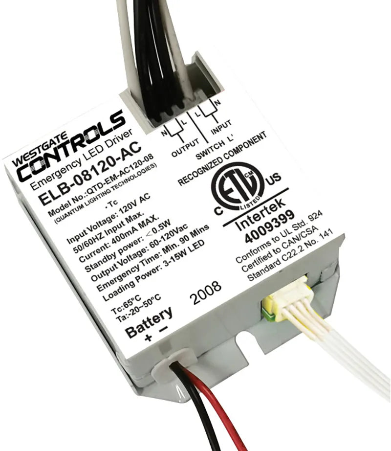 Westgate ELB-08120-AC 8W Max LED Emergency Driver Output Voltage 120VAC Input Voltage 120V