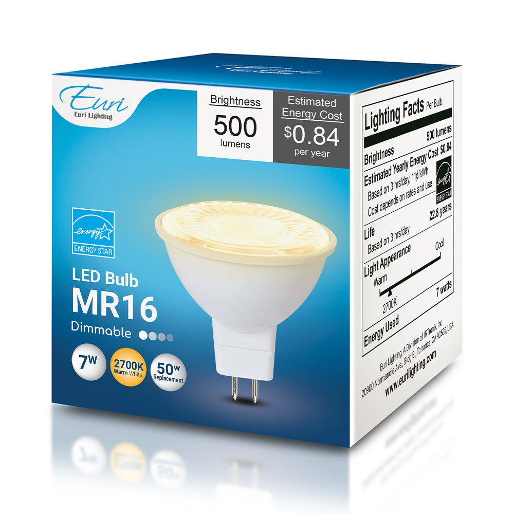 Euri Lighting EM16-7W4020ew 7 Watt MR16 LED Flood 2700K GU5.3 12V