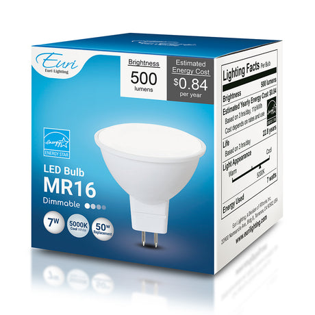 Euri Lighting EM16-7W4050ew 7 Watt MR16 LED Flood 5000K GU5.3 12V