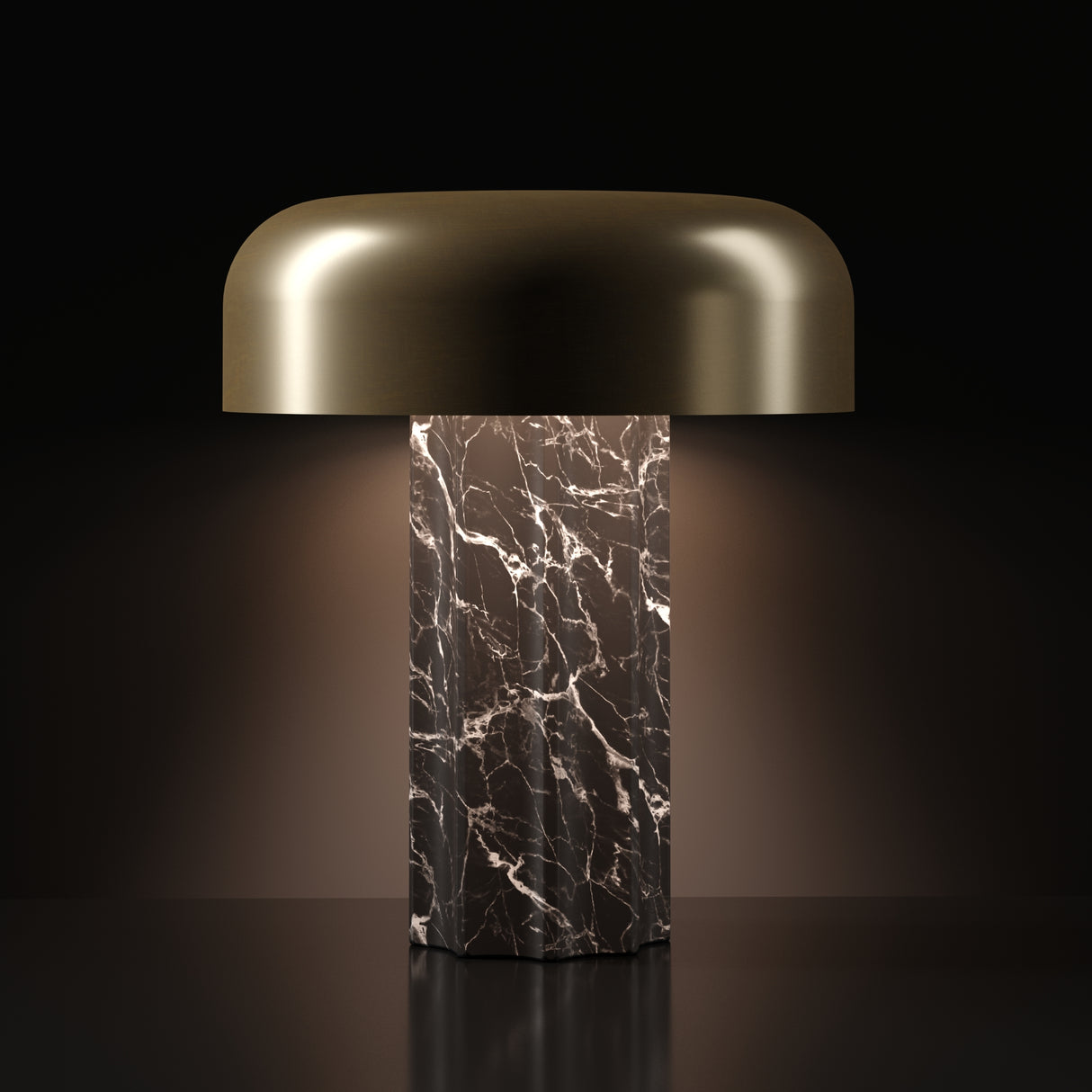 Kibun K70501 FLUTED COLUMN Rechargeable Cordless LED Table Lamp, 3-Levels Brightness Touch Sensor Control, Black Marble / Brushed Brass