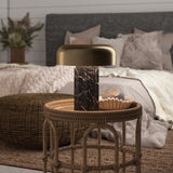 Kibun K70501 FLUTED COLUMN Rechargeable Cordless LED Table Lamp, 3-Levels Brightness Touch Sensor Control, Black Marble / Brushed Brass