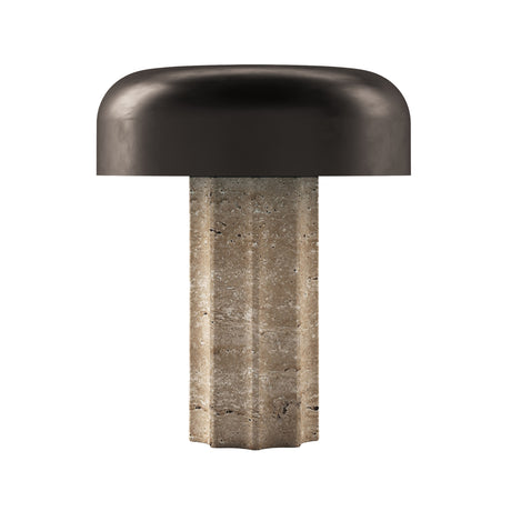 Kibun K70500 FLUTED COLUMN Rechargeable Cordless LED Table Lamp, 3-Levels Brightness Touch Sensor Control, Travertine / Chocolate Bronze