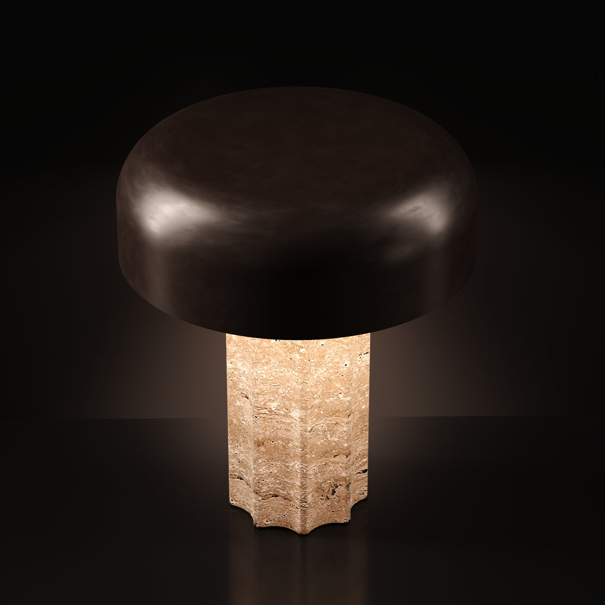 Kibun K70500 FLUTED COLUMN Rechargeable Cordless LED Table Lamp, 3-Levels Brightness Touch Sensor Control, Travertine / Chocolate Bronze