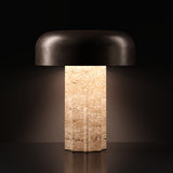 Kibun K70500 FLUTED COLUMN Rechargeable Cordless LED Table Lamp, 3-Levels Brightness Touch Sensor Control, Travertine / Chocolate Bronze