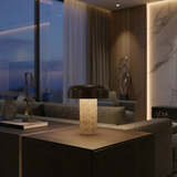 Kibun K70500 FLUTED COLUMN Rechargeable Cordless LED Table Lamp, 3-Levels Brightness Touch Sensor Control, Travertine / Chocolate Bronze