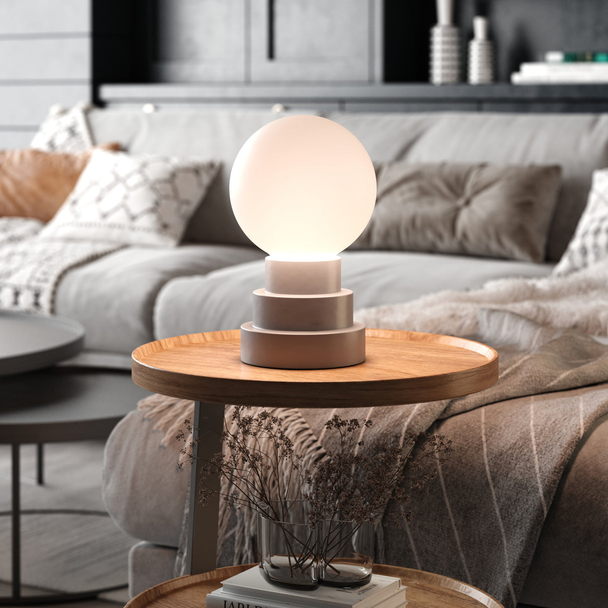 Kibun K70202 GLOBE Rechargeable Cordless LED Table Lamp, 3-Levels Brightness Touch Sensor Control, Iron