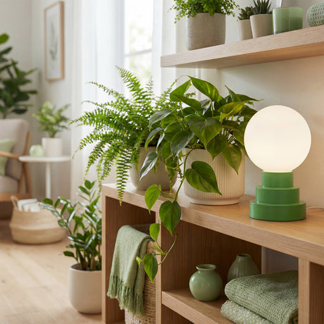 Kibun K70200 GLOBE Rechargeable Cordless LED Table Lamp, 3-Levels Brightness Touch Sensor Control, Moss