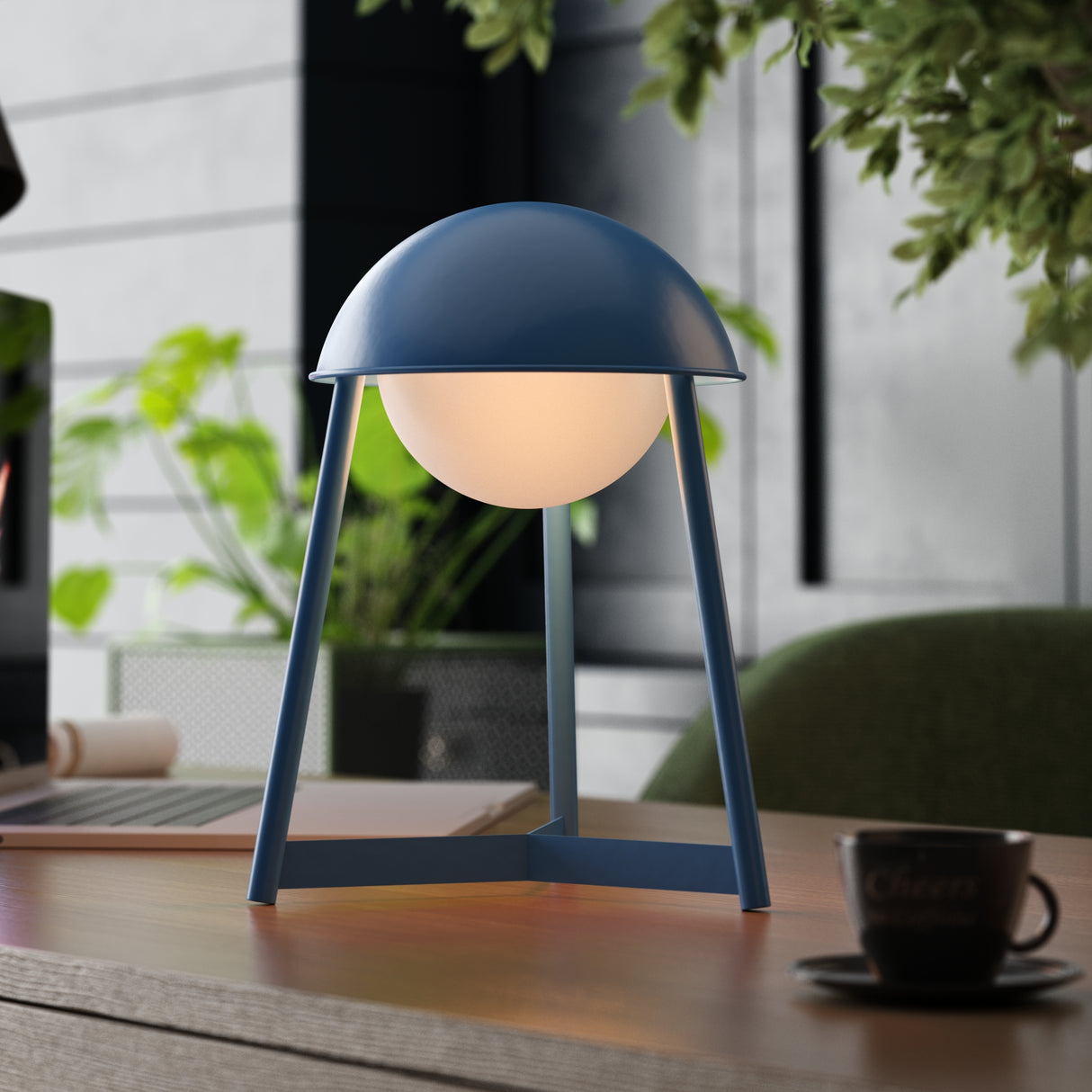 Kibun K70104 HELMET Rechargeable Cordless LED Table Lamp, 3-Levels Brightness Touch Sensor Control, Avalon