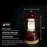 Kibun K80100 S'mores Cordless LED Outdoor Table Lamp with Dimmer, Built-in Rechargeable Battery, 3-Level Brightness with Power Bank, Red