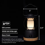 Kibun K80101 S'mores Cordless LED Outdoor Table Lamp with Dimmer, Built-in Rechargeable Battery, 3-Level Brightness with Power Bank, Black