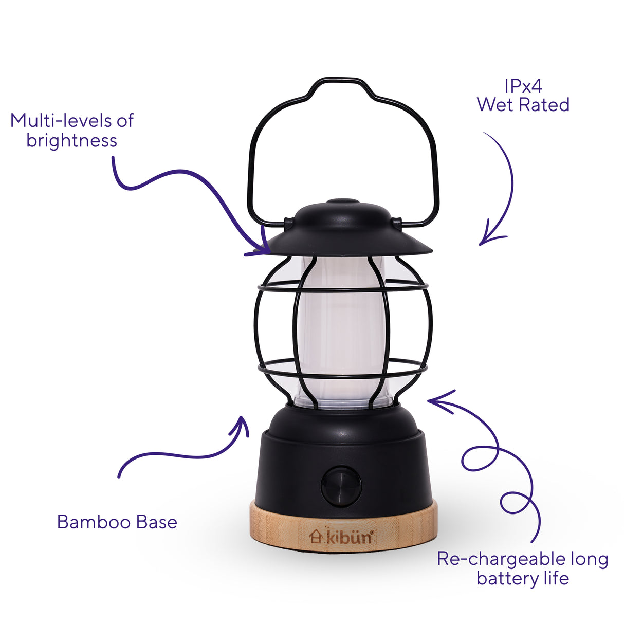 Kibun K80101 S'mores Cordless LED Outdoor Table Lamp with Dimmer, Built-in Rechargeable Battery, 3-Level Brightness with Power Bank, Black