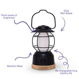 Kibun K80101 S'mores Cordless LED Outdoor Table Lamp with Dimmer, Built-in Rechargeable Battery, 3-Level Brightness with Power Bank, Black