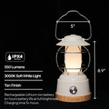 Kibun K80102 S'mores Cordless LED Outdoor Table Lamp with Dimmer, Built-in Rechargeable Battery, 3-Level Brightness with Power Bank, Tan