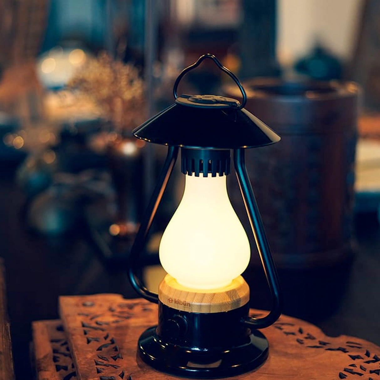 Kibun K80120 Bonfire Cordless LED Outdoor Table Lamp with Dimmer, Built-in Rechargeable Battery, 3-Level Brightness with Power Bank, Black