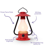 Kibun K80121 Bonfire Cordless LED Outdoor Table Lamp with Dimmer, Built-in Rechargeable Battery, 3-Level Brightness with Power Bank, Red