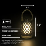 Kibun K80140 Stargaze Cordless LED Outdoor Table Lamp with Dimmer, Built-in Rechargeable Battery, 3-Level Brightness with Dual Power Source, Black