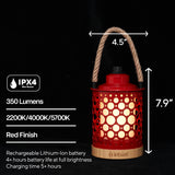 Kibun K80141 Stargaze Cordless LED Outdoor Table Lamp with Dimmer, Built-in Rechargeable Battery, 3-Level Brightness with Dual Power Source, Red