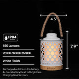 Kibun K80142 Stargaze Cordless LED Outdoor Table Lamp with Dimmer, Built-in Rechargeable Battery, 3-Level Brightness with Dual Power Source, White