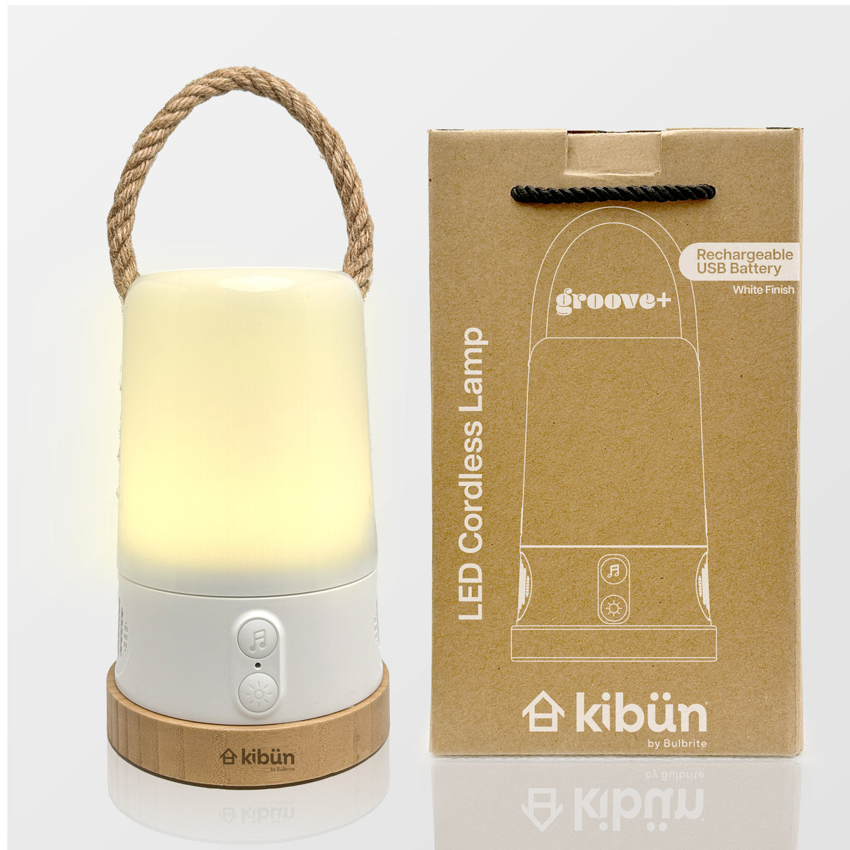Kibun K80161 Groove Cordless LED Outdoor Table Lamp with Dimmer, Built-in Rechargeable Battery, 3-Level Brightness, Bluetooth Speaker / Color Changing, White