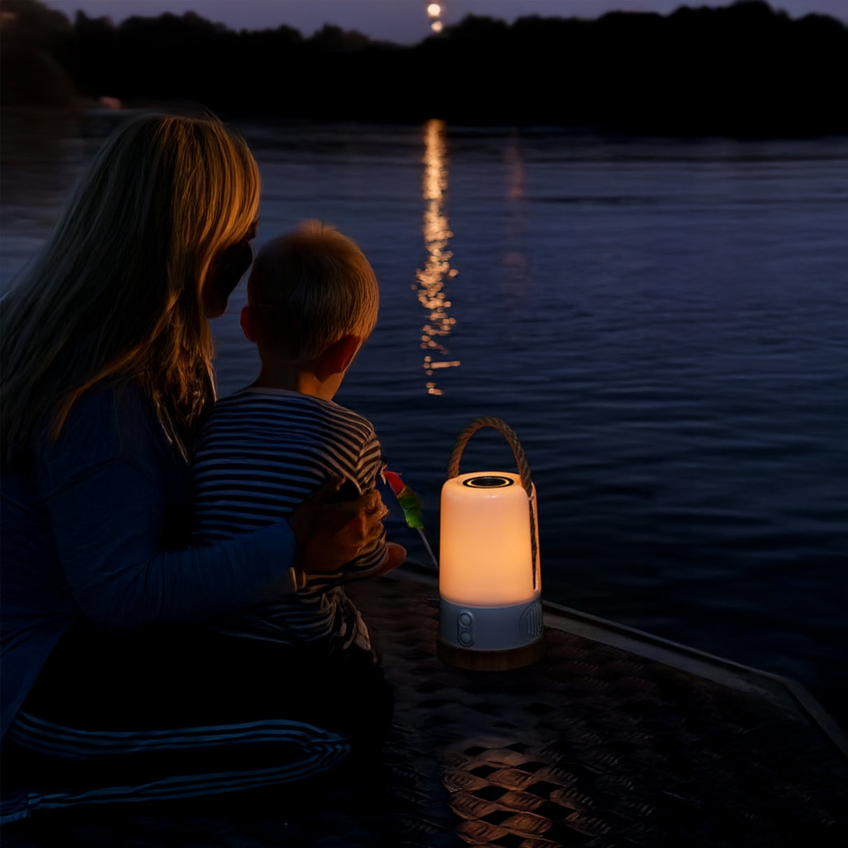 Kibun K80161 Groove Cordless LED Outdoor Table Lamp with Dimmer, Built-in Rechargeable Battery, 3-Level Brightness, Bluetooth Speaker / Color Changing, White