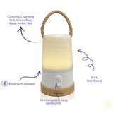 Kibun K80161 Groove Cordless LED Outdoor Table Lamp with Dimmer, Built-in Rechargeable Battery, 3-Level Brightness, Bluetooth Speaker / Color Changing, White