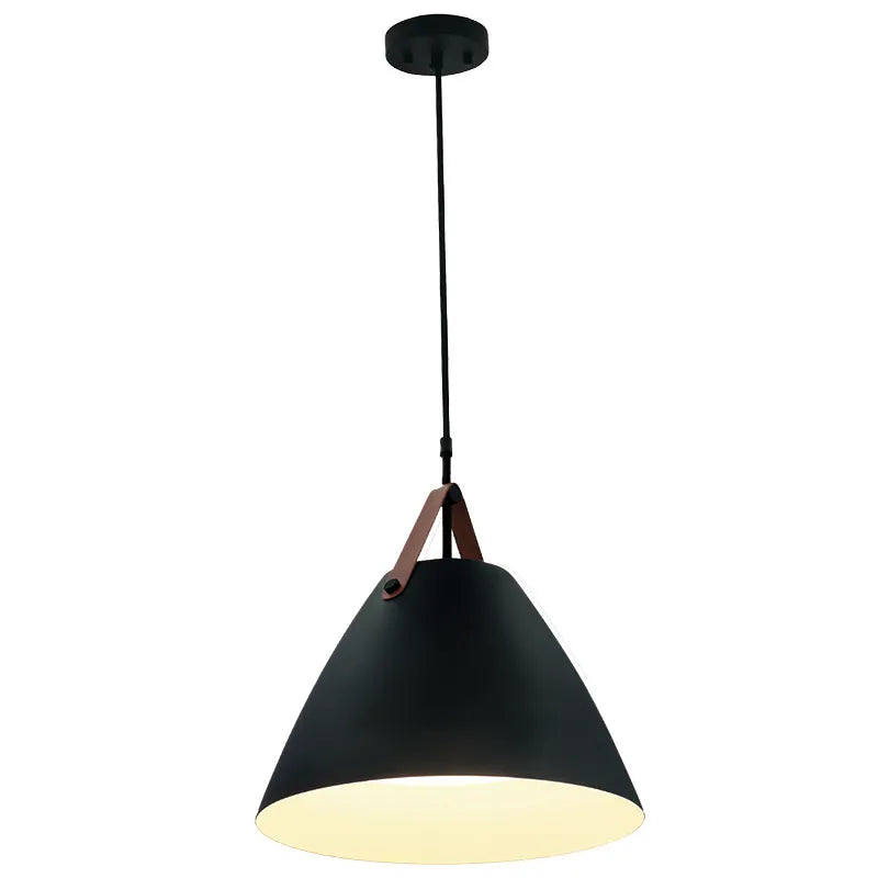 Westgate LCFN-MCT5-BK 25W LED Nordic Design Pendant Light with Leather Strap Black Finish 27K/30K/35K/40K/50K 120V