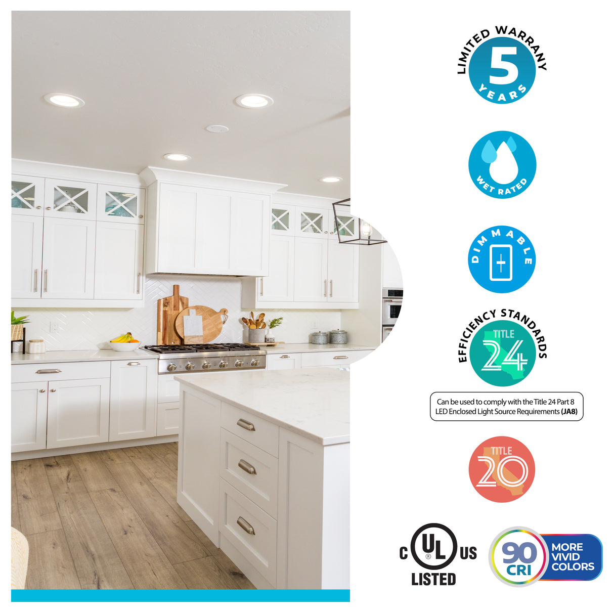 Bulbrite 862652 Bulbrite Pack of (4) 12 Watt 4" Integrated LED Recessed Downlight with E26 Quick Connect Adapter, 2700K Warm White Light, 1100 Lumens