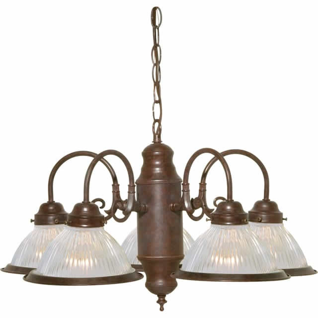 Nuvo SF76-445 22-Inch 5 Light Chandelier Clear Ribbed Glass Shades Old Bronze Finish 120V