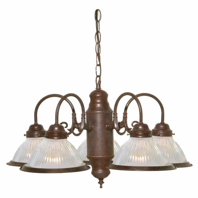 Nuvo SF76-694 22-Inch 5 Light Chandelier Frosted Ribbed Glass Shades Old Bronze Finish 120V