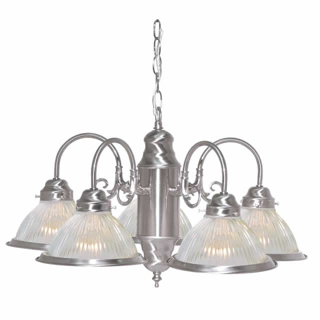 Nuvo SF76-695 22-Inch 5 Light Chandelier Frosted Ribbed Glass Shades Brushed Nickel Finish 120V