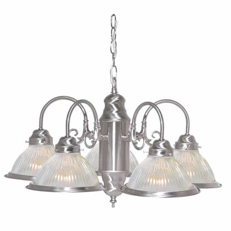 Nuvo SF76-695 22-Inch 5 Light Chandelier Frosted Ribbed Glass Shades Brushed Nickel Finish 120V
