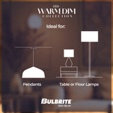 Bulbrite 862888 Bulbrite 9 Watt LED G25 Light Bulbs, Warm Dimming 3000K (Soft White) - 1800K (Candlelight), 800 Lumens, (2 Pack)