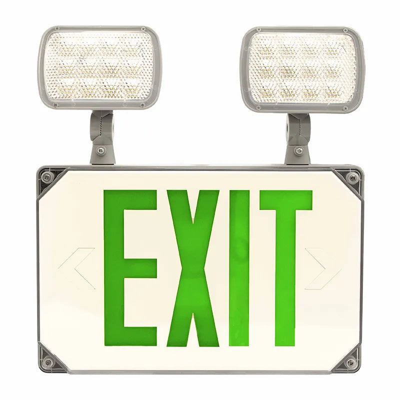 Westgate XT-CLWP-GG-EM LED Exit/Emergency Sign Universal Single Face 2-Lights Green Letters White Housing Emergency Backup Wet Location 120-277V