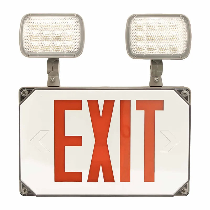 Westgate XT-CLWP-RG-EM LED Exit/Emergency Sign Universal Single Face 2-Lights Red Letters White Housing Emergency Backup Wet Location 120-277V