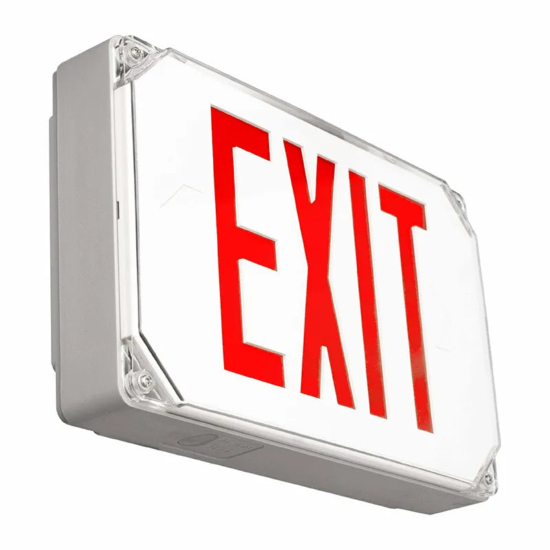 Westgate XT-WP-RG-EM LED Exit Sign Universal Single/Double Red Letters Grey Housing Wet Location 120-277V