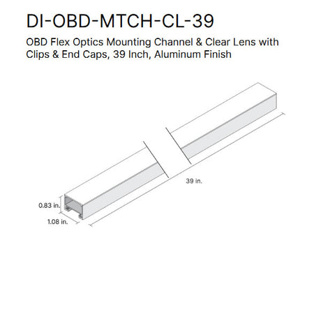 Diode LED DI-OBD-MTCH-CL-39 OBD Flex Optics 39 Inch Aluminum Finish Mounting Channel with Clear Lens - Clips - End Caps