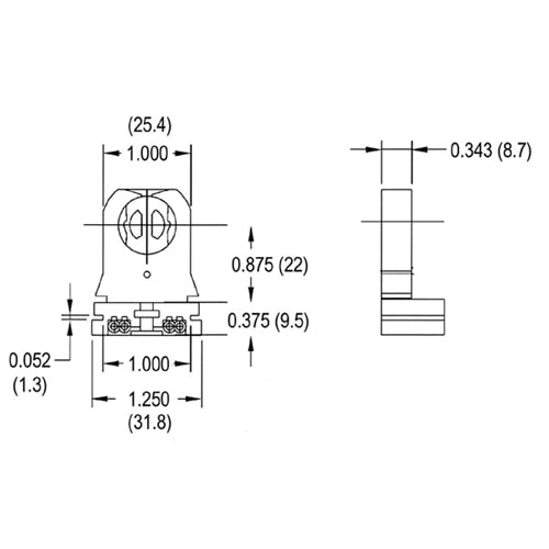 LH0035 Unshunted, slide on or bolt down T8/T10/T12 fluorescent lamp holder/socket