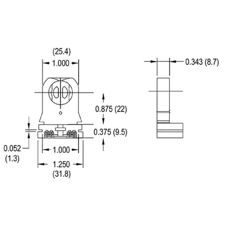 LH0035 Unshunted, slide on or bolt down T8/T10/T12 fluorescent lamp holder/socket