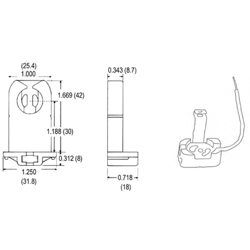 LH0053 Unshunted, fluorescent lamp holder/socket with attached starter base