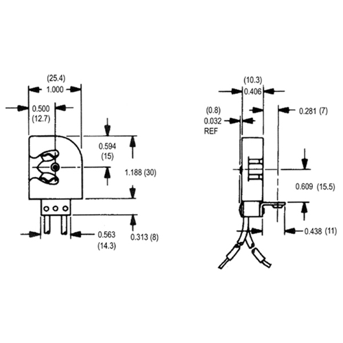 LH0064 Unshunted, T8 only left entry lamp holder/socket with bracket and tapped hole