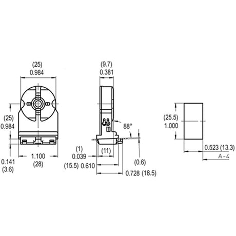 LH0071 Unshunted, push fit T8/T10/T12 rotary lamp holder/socket with stop