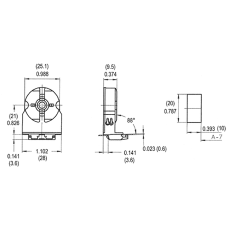 LH0072 Unshunted, push fit T8/T10/T12 rotary lamp holder/socket with stop